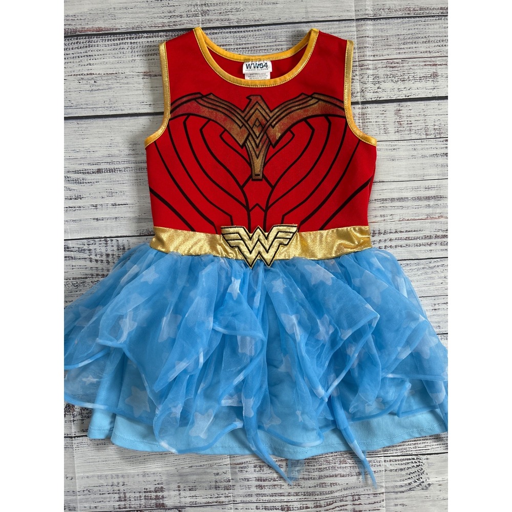 Wonder Woman WW84 Girls Tutu Dress‎ Costume Red Blue Gold Stars Size 6/6X